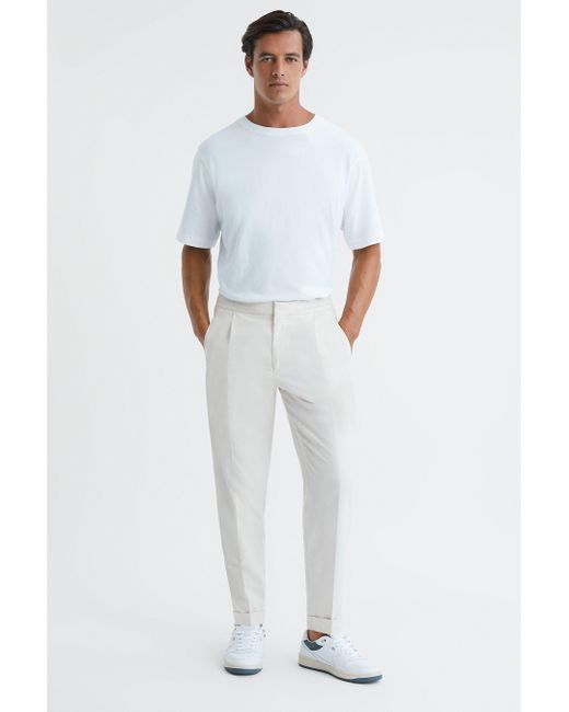 Reiss White Brighton - Ecru Relaxed Drawstring Trousers With Turn-ups for men