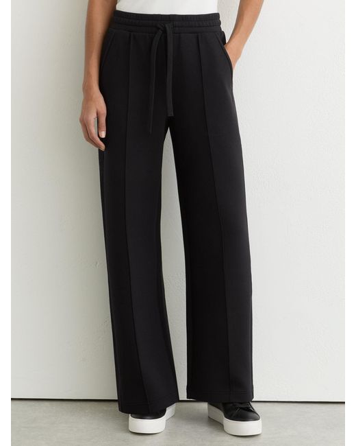 Reiss Black Petite Premium Interlock Wide-Leg Joggers