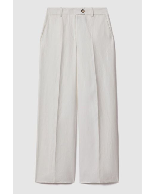 Reiss Natural Lori - White Viscose-linen Wide Leg Suit Trousers