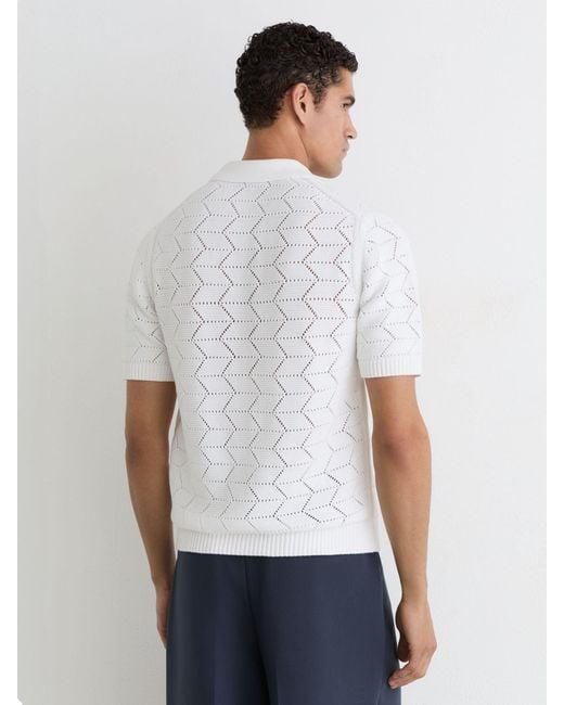 Reiss White Dalkeith Pointelle-Knit Cuban-Collar Shirt for men