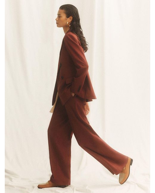 Reiss Brown Wool-Blend Wide-Leg Suit Trousers
