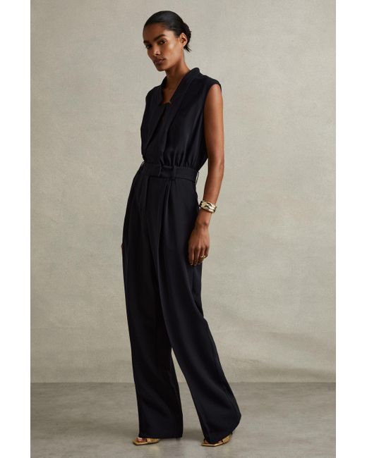 Reiss Blue Tux Pleated Jumpsuit