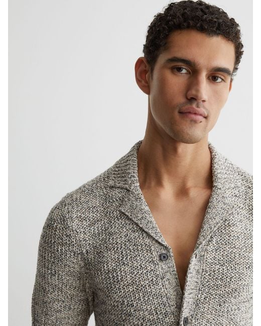 Reiss Gray Marled Cuban-Collar Knitted Shirt for men