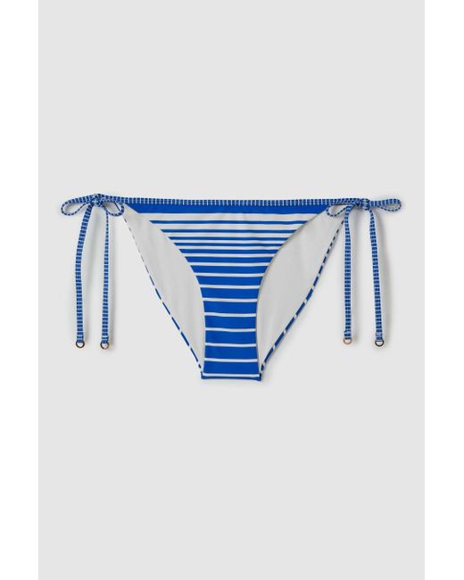 Reiss Multicolor Tilly - Blue Stripe Striped Side Tie Bikini Bottoms