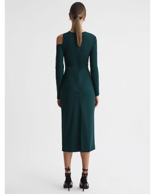Reiss Blue Tiffany - Teal Bodycon Off-the-shoulder Midi Dress, Us 4