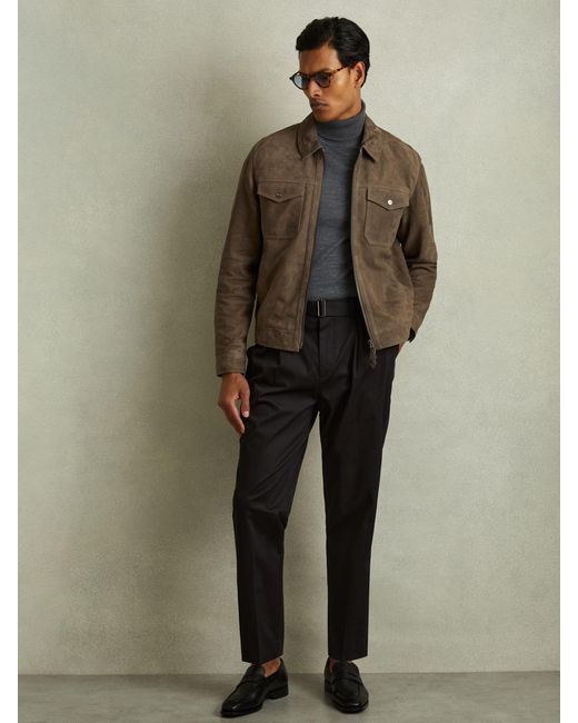 Reiss Multicolor Pike - Light Charcoal Grey Suede Zip-through Trucker Jacket, M for men