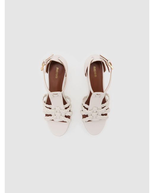 Reiss Gray Leather Plaited-Strap Wedge Sandals