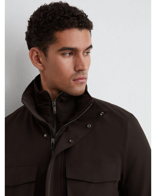 Reiss Black Four-Pocket Hooded Jacket With Removable Gilet for men