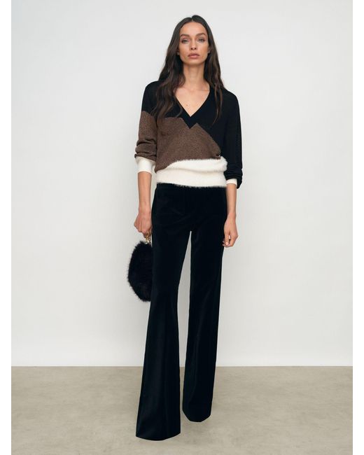 Reiss Black Metallic Metallic-Knit Panelled V-Neck Jumper