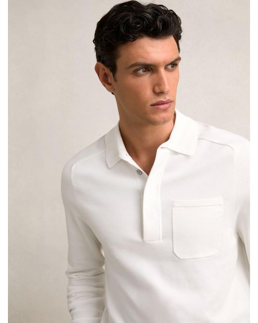 Reiss White Cotton Concealed-Placket Polo Shirt for men