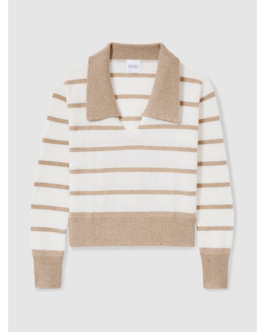 Madeleine Thompson Gray Cashmere Open Collar Striped Jumper