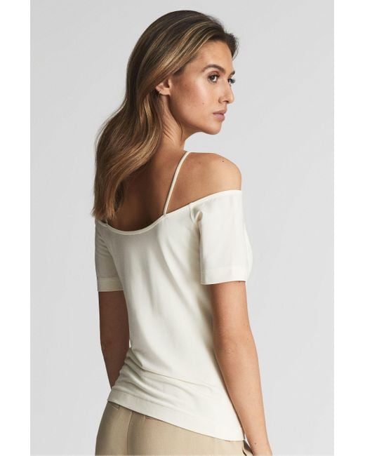 Reiss Cierra Cream Off shoulder Strap Top Uk X small in Natural