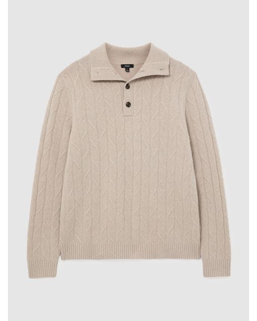 Reiss Natural Wool Stitch-Detail Half-Button Jumper for men