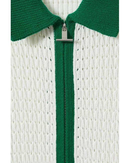 Reiss Painter - White/bright Green Crochet Zip-front Shirt for men
