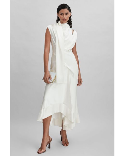 Acler White Drape Element Asymmetric Midi Dress