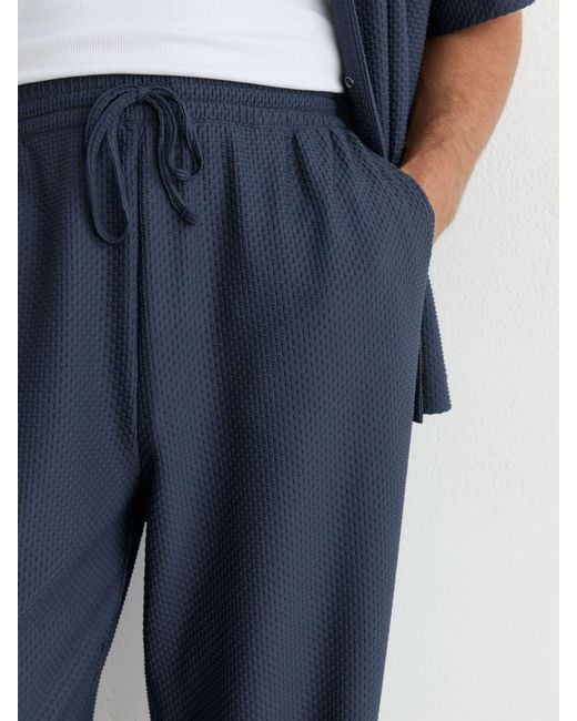 Reiss Blue Textured Drawstring Relaxed-Fit Trousers for men