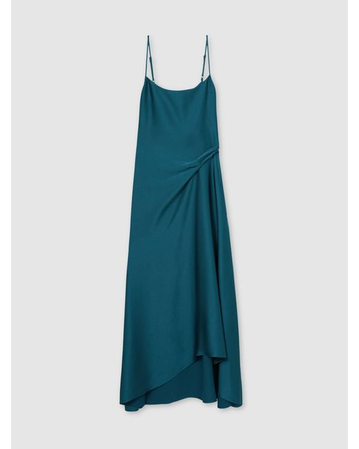Reiss Blue Zoey Petite Satin Drape-Detail Slip Dress