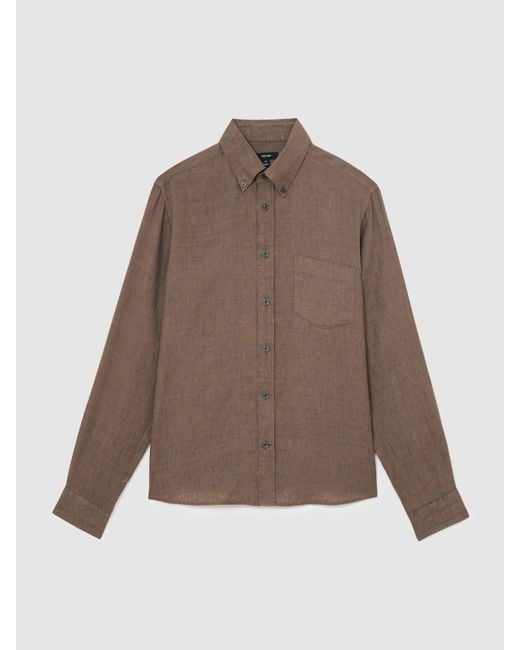 Reiss Multicolor Queens - Espresso Brown Linen Regular-fit Button-down Shirt, S for men