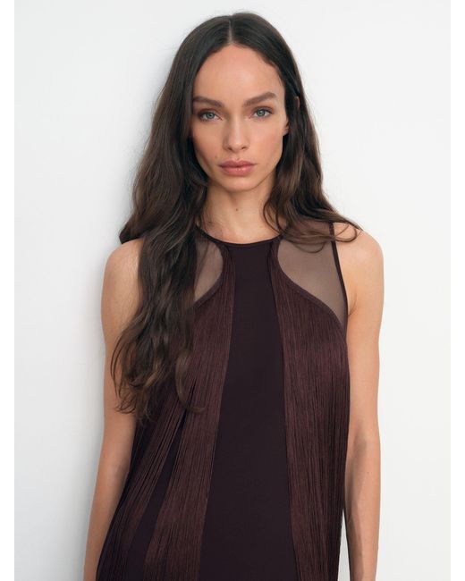 Reiss White Fringe Detail Sheer Panel Mini Dress
