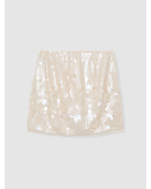 Reiss White Sequin Mini Skirt