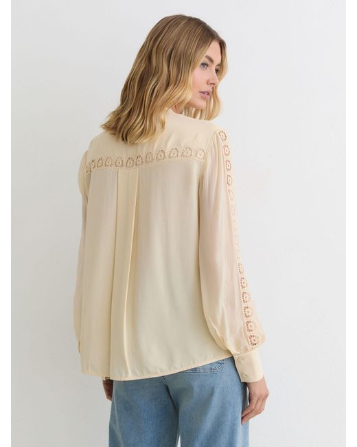 Reiss Natural Cutwork-Embroidery Sheer-Sleeve Blouse