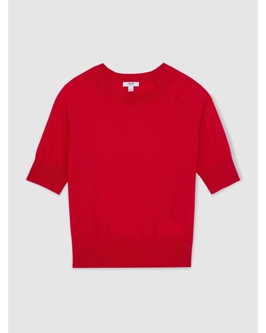 Reiss Red Merino Wool Crew-Neck T-Shirt