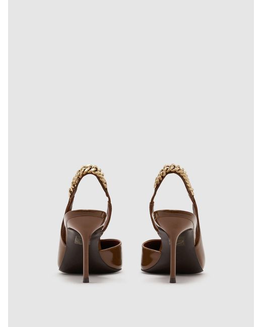 Reiss Gray Patent-Leather Chain-Slingback Heels