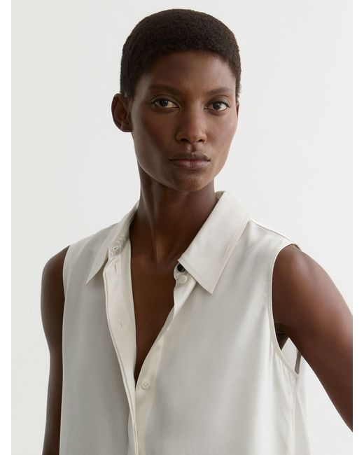 Reiss White Amelia - Ivory Silk Sleeveless Shirt, Us 8