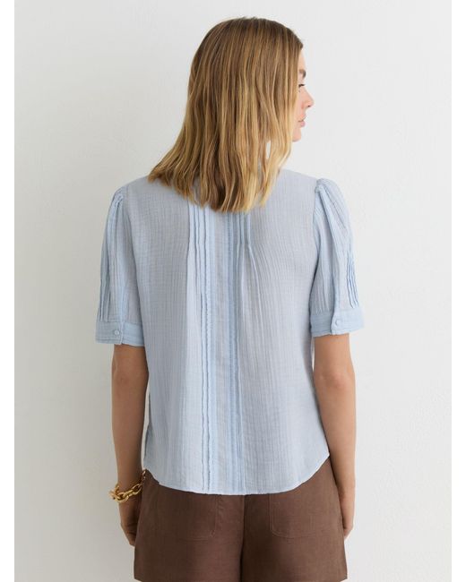 Reiss Blue Cotton Cheesecloth Pleated Top
