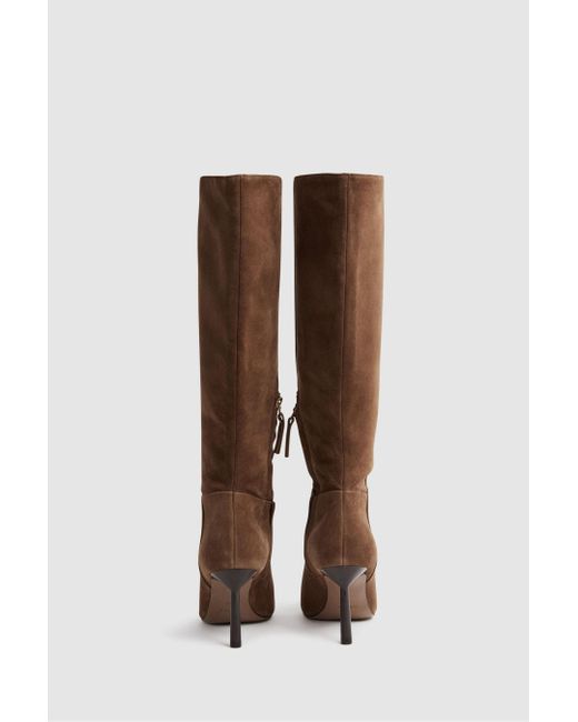 Reiss Brown Gracyn - Tan Leather Knee High Heeled Boots, Uk 5 Eu 38