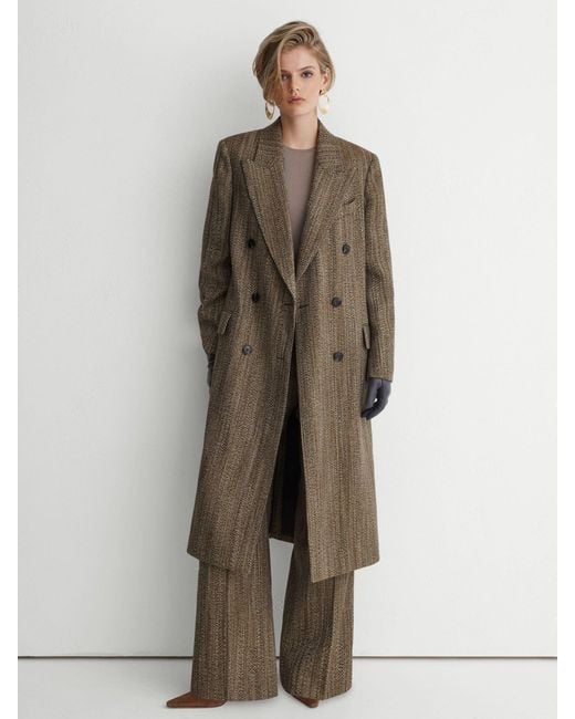 ATELIER Black Wool-Blend Textured Double-Breasted Coat