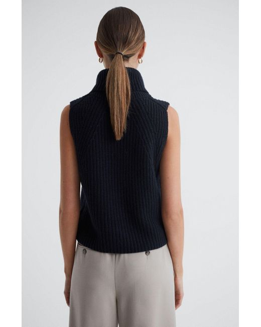 Reiss Blue Kasha - Navy Wool-cashmere Sleeveless Removable Roll Neck Vest