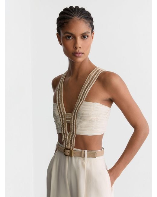 Reiss White Woven-Trim Cut-Out Wide Leg Jumpsuit