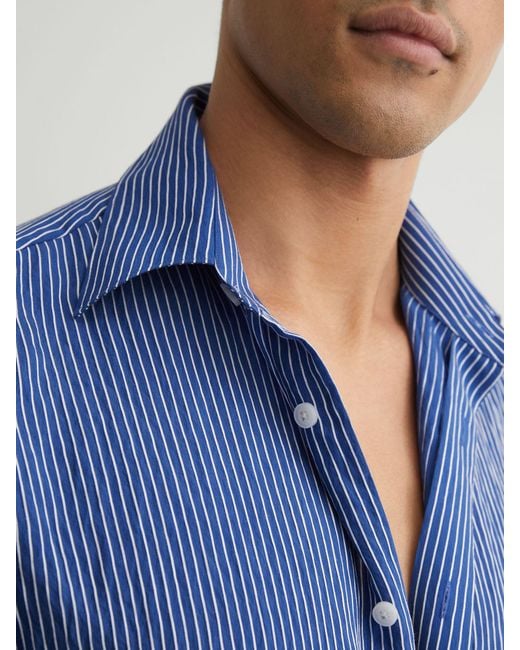 Reiss Blue Pinstripe Long-Sleeve Regular-Fit Shirt for men