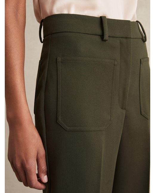 Reiss Natural Priya - Green Petite Twill Patch-pocket Flared Trousers, Us 2