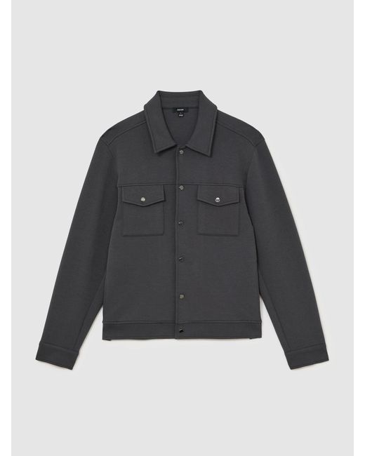Reiss Gray Sueded Interlock Jersey Twin-Pocket Overshirt for men