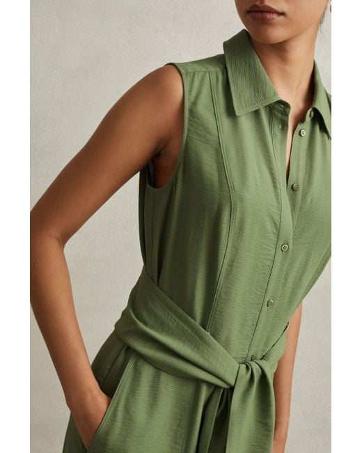 Reiss Morgan - Green Viscose Blend Belted Shirt Dress