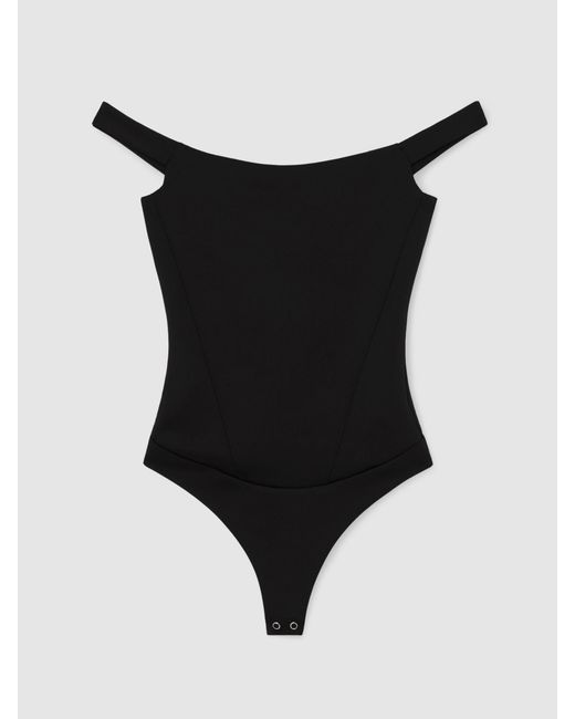 GOOD AMERICAN Black Scuba Corset Bodysuit