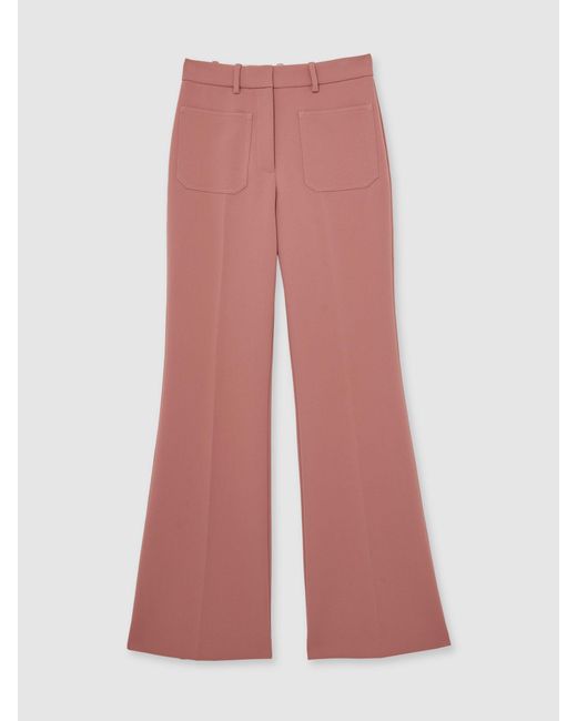 Reiss Priya - Pink Twill Patch-pocket Flared Trousers, Us 10 R