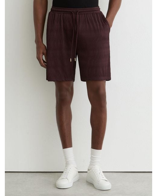 Reiss Brown Textured-Wave Drawstring Shorts for men