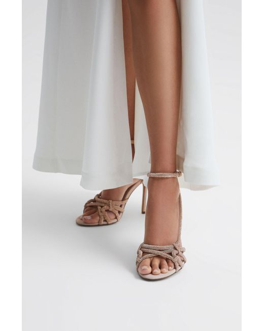 Reiss White Eryn - Nude Embellished Heeled Sandals, Us 7.5