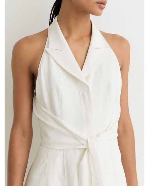 Reiss White Sleeveless Tie-Front Midi Dress With Linen