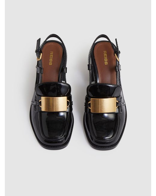 Reiss Metallic Patent Leather Slingback Heeled Loafers