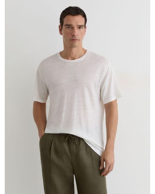 Reiss White Linen Relaxed-Fit Crew-Neck T-Shirt for men