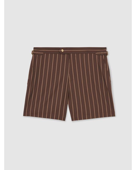 Reiss Black Presley - Dark Brown Pinstripe Side-adjuster Swim Shorts, Xxl for men