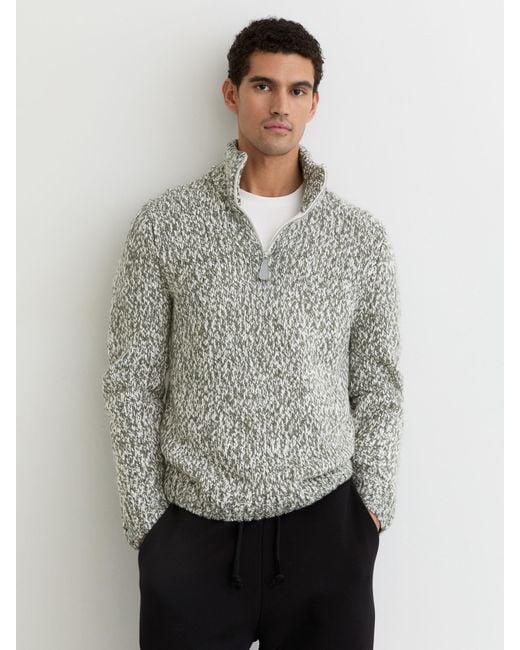 Reiss Gray Marled Half-Zip Knitted Jumper With Wool for men