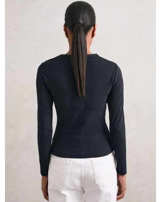 Reiss Blue Cotton Crew-Neck Long-Sleeve T-Shirt With Stretch