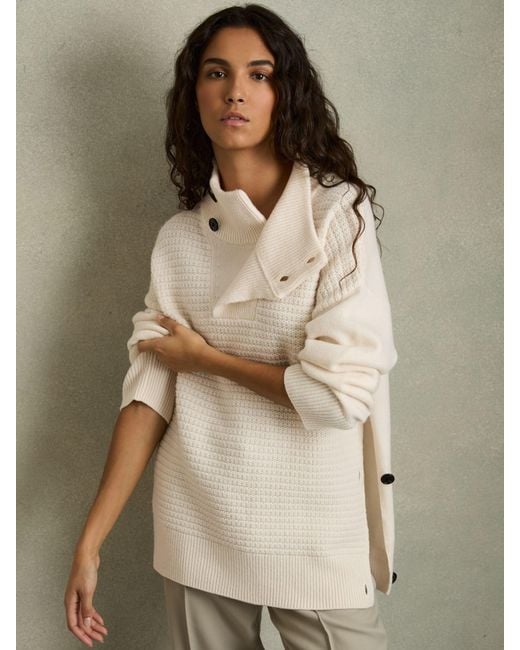 Reiss Natural Wool-Cashmere Button-Neck Jumper