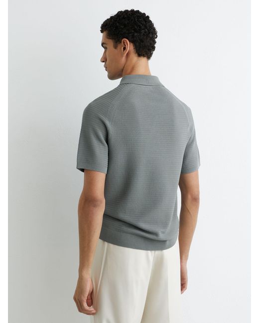 Reiss Gray Estate - Sage Textured-knit Half-zip Polo Shirt, Xl for men