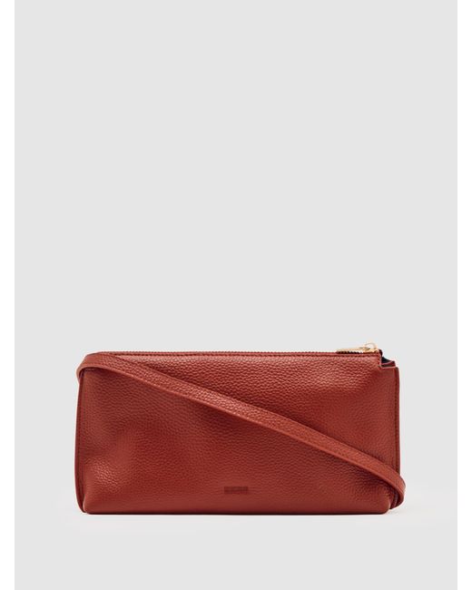 Reiss Gray Muriel - Red Leather Double-pouch Crossbody Bag, One